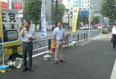 2013年7月25日（木）　駅頭で朝の街頭演説を行いました